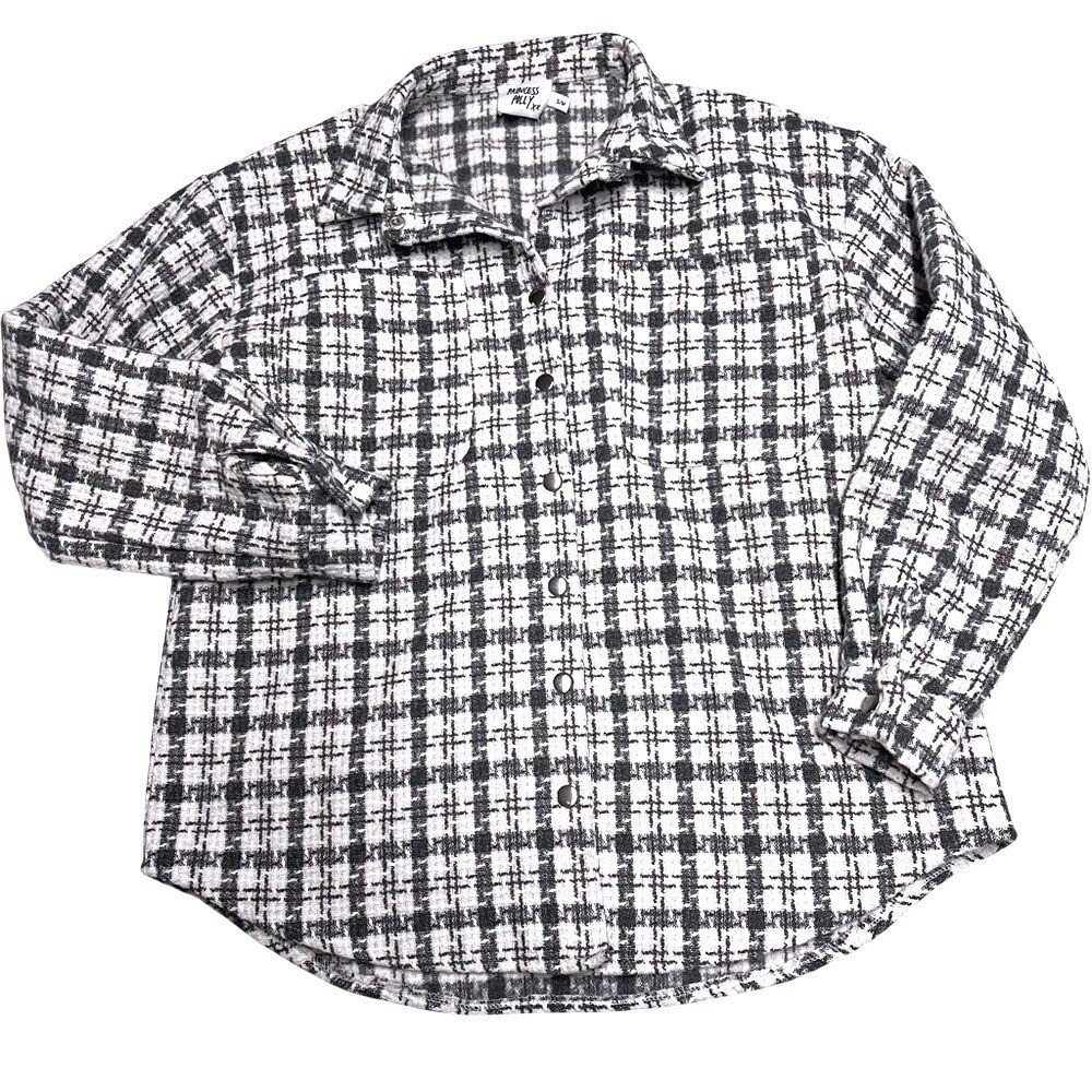 Princess Polly Black White Plaid Tweed Shacket Button Up Shirt Womens Size S/M